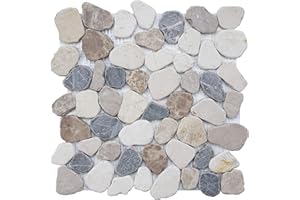 Simple Tile - 5 Sheets Marble Mosaic Tile for Kitchen Backsplash, Bath Bathroom Floor, Etc, River Rock Collection, Mixed Rounds, 12"X12"X3/8", Tumbled (Box of 5 Sheets, MM 9504-Canyon)