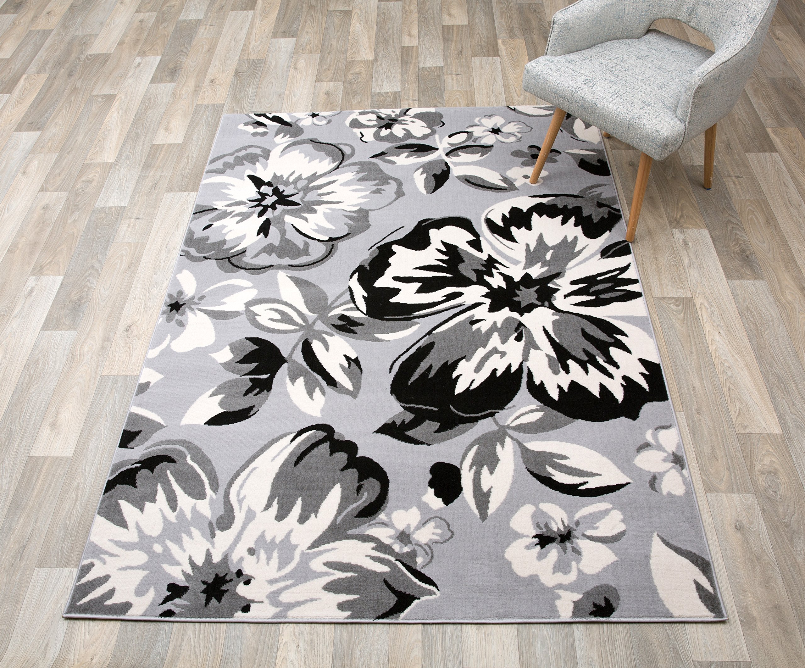 Modern Floral Area Rugs 5' X 7' Gray