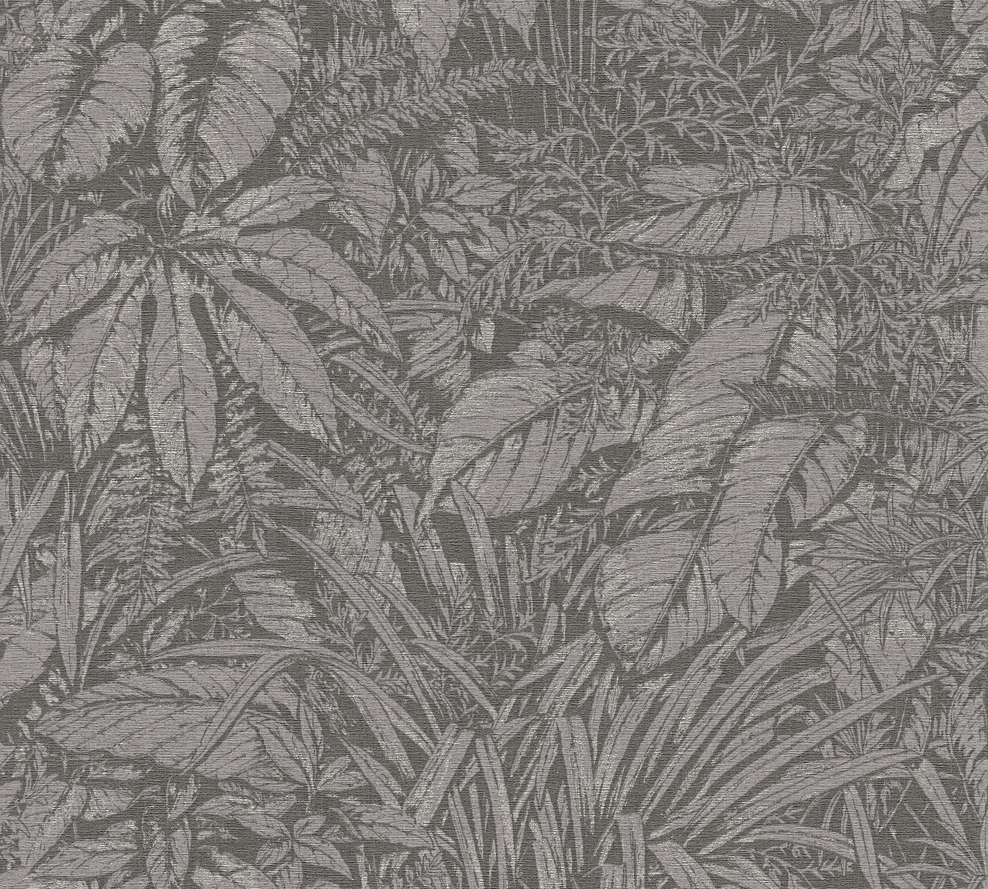 Livingwalls A.S. Création Wallpaper Grey Jungle Wallpaper 395607 Non-Woven Wallpaper Floral with Subtle Metallic Effect in Silver 10.05 m x 0.53 m Made in Germany