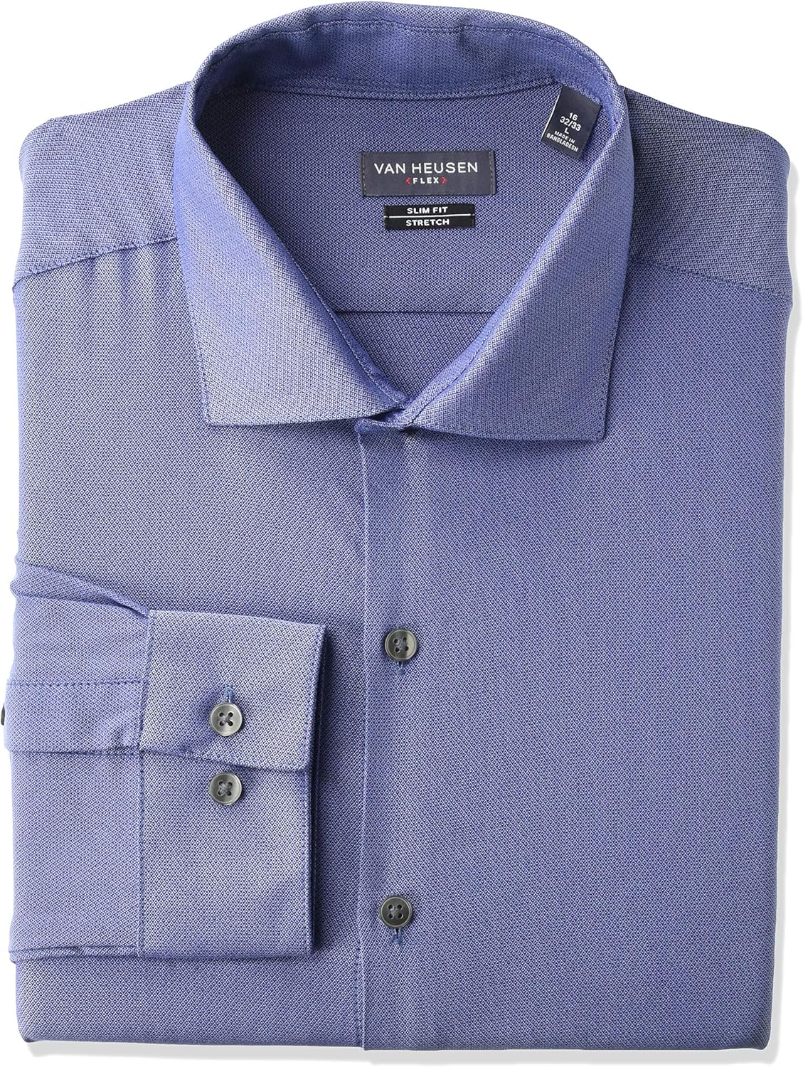 Van Heusen Men's Flex Stretch Solid Dress Shirt, Slate Blue, 17" Neck