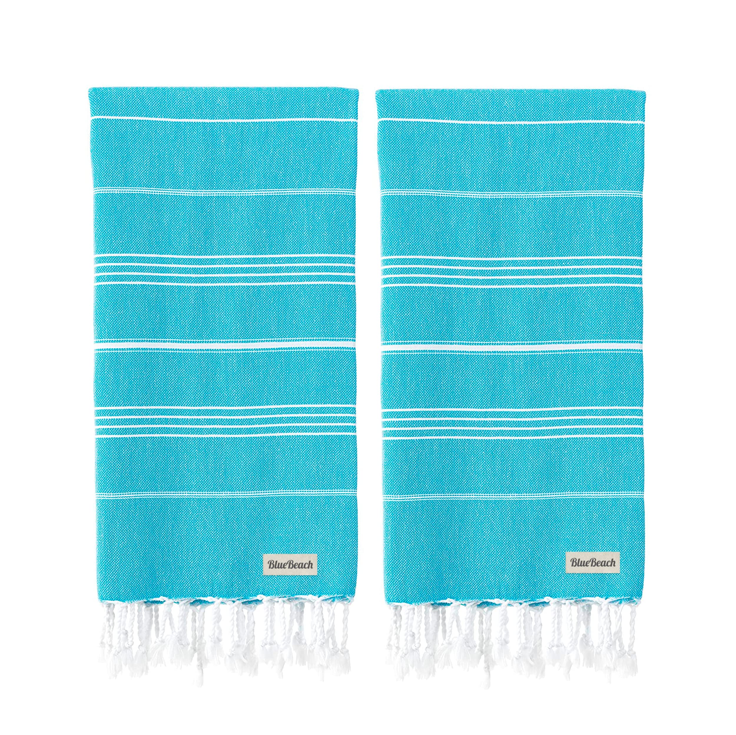 Blue Beach Turkish Towel - Set of 2-100x180cm Large Turkish Hammam Peshtemal Towel - Super Absorbent, Quick Dry, Lightweight, Compact Towels for Swimming, Bath, Gym and Travel (Turqouise — image 1