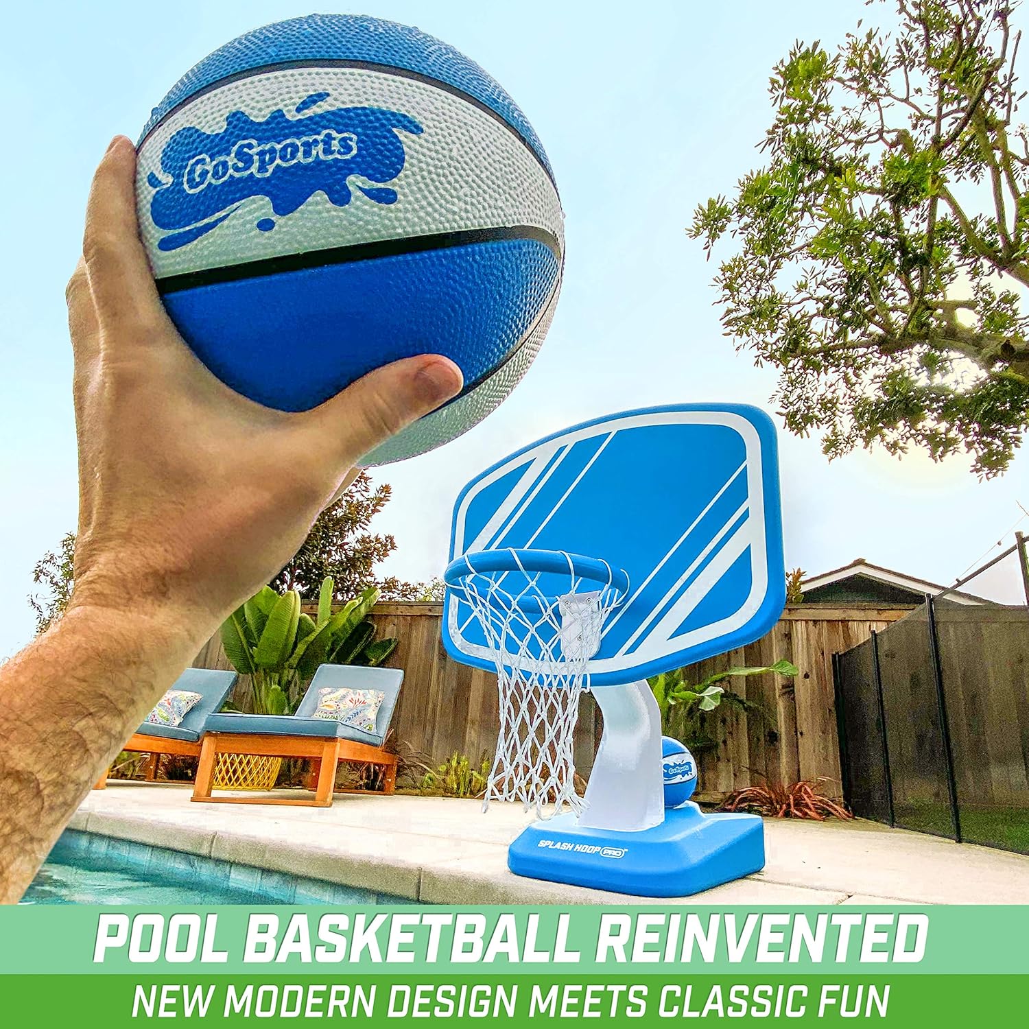 GoSports Splash Hoop Pro Pool Basketball Game, Includes Poolside Water Basketball Hoop, 2 Balls and Pump: Sports & Outdoors