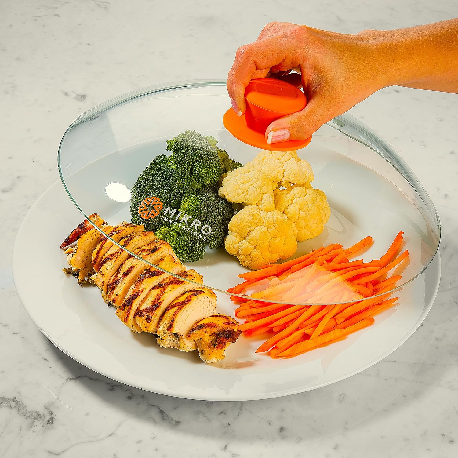 Vented Microwave Glass Food Plate Cover Lid with Firm Grip Silicone