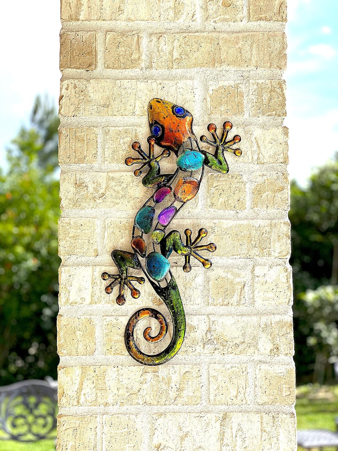Lizard Decor Colorful Metal Home Garden Yard Wall Art Sculptures Indoor Outdoor 18 X 8 Plaques Wall Art Patio Lawn Garden