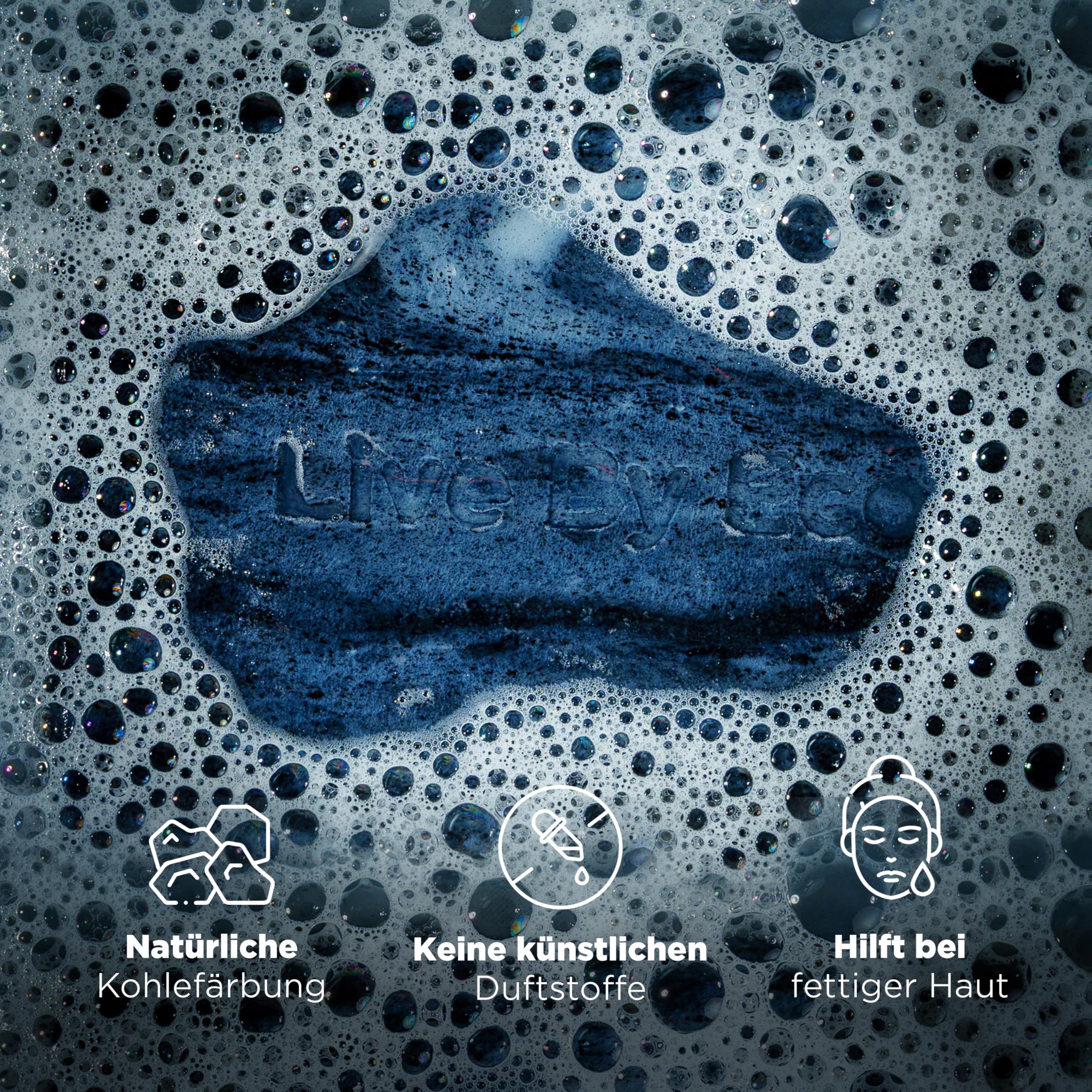 Live By Eco Schwarze Seife - Aktivkohle Seife gegen fettige Haut - Kohlen Seife als Porenreiniger - entgiftende feste Seife - Black Bar Soap handgemachte Naturseife - Gesichtsreinigung vegan - 100g 4