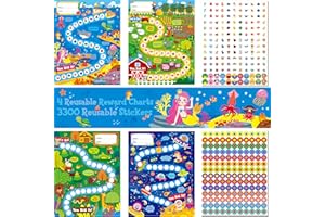 4 Incentive Charts with 3300 Reusable Stickers, Forest/Farm/Ocean/Space Themed Reward Chart for Classroom, Home, Kids Homewor