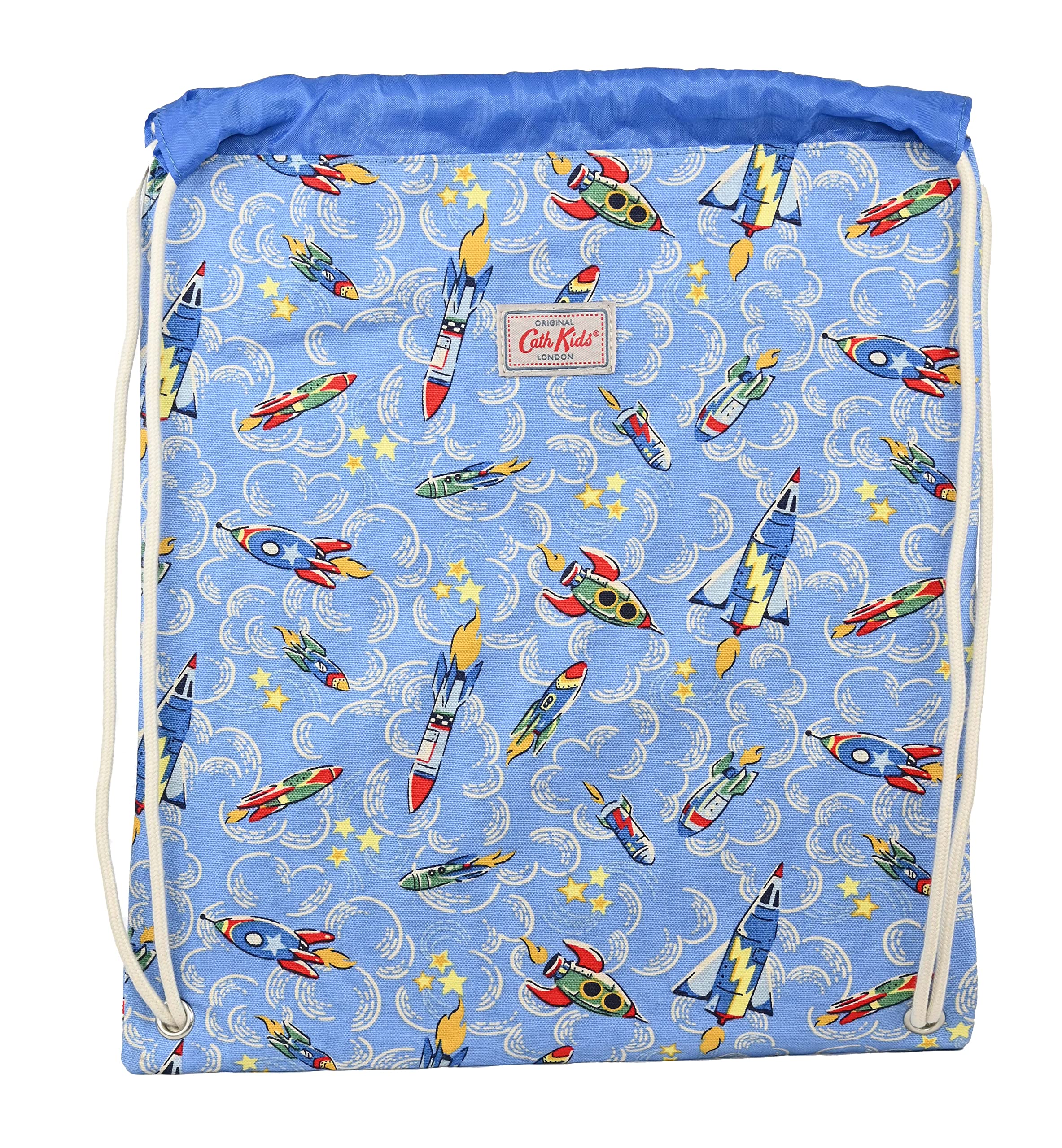 Cath Kidston Cotton Drawstring Sport Shoe School PE Bag Rockets in Blue, One Size