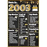 18th Birthday Decoration Born in 2003 Birth Year Anniversary Poster for Home or Office-Great Idea Gift and Party Décor Suppli