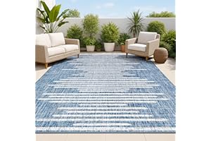 JONATHAN Y Stripe Geometric Indoor Outdoor Area Rug 8X10 Blue/Ivory, Zolak Berber for Backyard, Patio, Porch, Easy-Cleaning, High Traffic, Pet-Friendly, Non-Shedding (SMB124C-8)