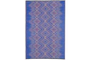 Fab Habitat Outdoor Rug - Waterproof, Fade Resistant, Crease-Free, Reversible - Premium Recycled Plastic - Boho Southwestern - Large Patio, Deck, Sunroom, Camping, RV - Jodhpur - Multi Blue - 6 x 9 ft