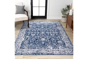 JONATHAN Y Soleiman Modern Navy Indoor Area Rug, 4x6, Vintage, Transitional, Easy-Cleaning for Living Room, Bedroom, Kitchen, Pet Friendly, Non-Shedding (MDP404A-4)