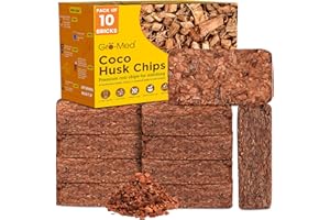 Gro-Med 10 Pcs Coco Husk Chips Brick - Expands Up to 70 Quarts, 100% Organic Coconut Coir Chips for Plants, Low EC & pH Balanced, Ideal for Gardening, Potting Soil, Mulch & Orchid Mix