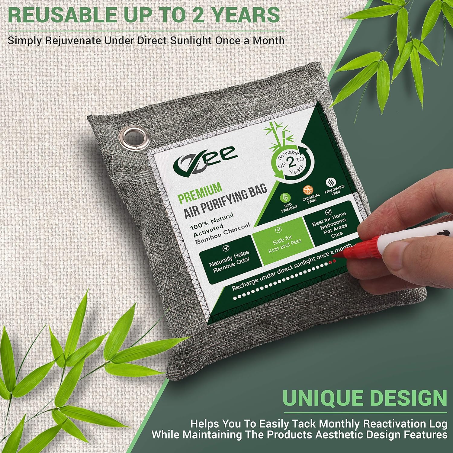 VZee Odor Eliminator, Activated Charcoal Bags Odor Absorber, 8 Pack x 200g, 8 Cords, Ziplock Packaging, Nature Fresh Bamboo Charcoal Air Purifying Bag, Odor Absorbers for Home, Bamboo Charcoal Bags, Deodorizers for Home, Pet, Shoe, Car, Closet, Smoke, Carpet, Fridge, Dogs, Cats, Basements, Musty Smell, New Car Smell, Bamboo Charcoal Bags, Odor Neutraliz