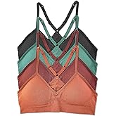 Kalon Women’s 4 Pack Racerback Sports Bralette Seamless Wireless Comfort Bra