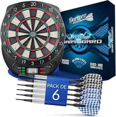 Diana electrónica - Juego de Diana con 6 Dardos de Punta Suave [utilizables sin Cables] - Diana innovadora con 65 variaciones - [para 1-8 Jugadores]