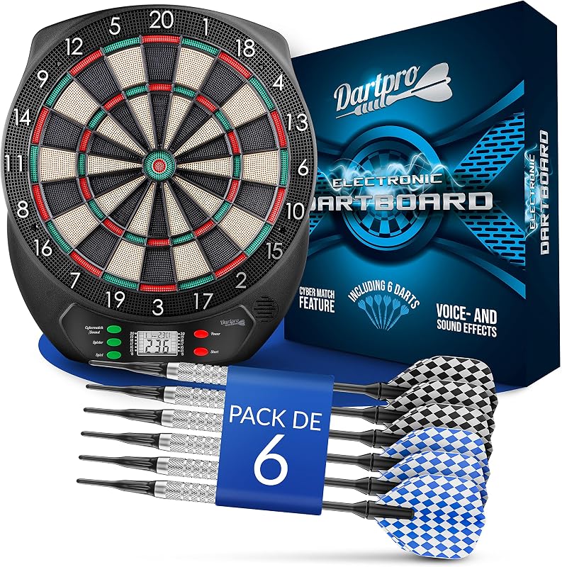 Diana electrónica - Juego de Diana con 6 Dardos de Punta Suave [utilizables sin Cables] - Diana innovadora con 65 variaciones - [para 1-8 Jugadores]