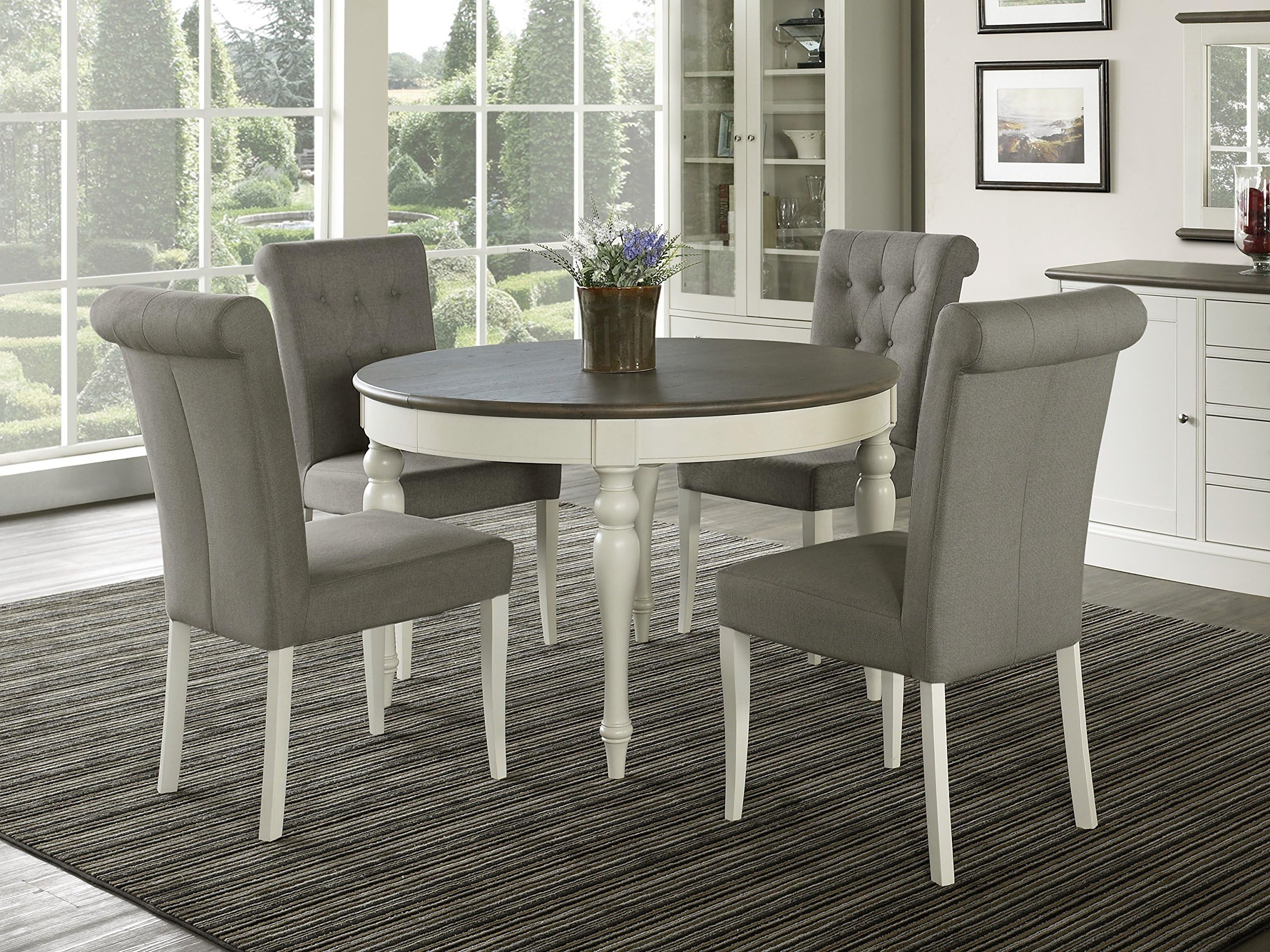Vegas 5 Piece Round to Oval Extension Dining Table Set for 4 (Parsons Chairs)