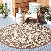 SAFAVIEH Washable Rug Outdoor Courtyard Collection - 6'7" Round, Chocolate & Natural, Non-Shedding & Easy Cleaning, Ideal for