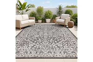 JONATHAN Y Boho Medallion Indoor Outdoor Area Rug 8X10 Black/Gray, Malta Textured Weave for Backyard, Patio, Porch, Easy-Cleaning, High Traffic, Pet-Friendly, Non-Shedding (SMB104C-8)