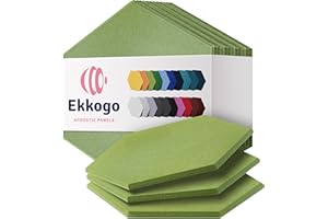 Ekkogo Acoustic Panels 12-Pack - 12"X10.4"X0.4" Soundproof Wall Panels - High Density Sound Dampening - Gin Green Hexagon