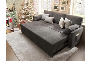 PAPAJET Sofa Bed, Sofa Sleeper with Storage Chaise, L Shape Pull Out Couch Bed, Oversized Sofas for Living Room-Grey Linen