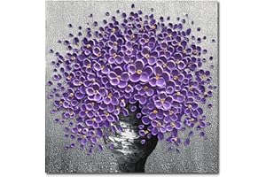 Epicler art 24x24 Hand-Painted Purple Flowers 3D Abstract Decorative Paintings, Wall Decorative Frame Wall Art, Modern Art Living Room Bedroom Office Hotel and Restaurant Wall Art