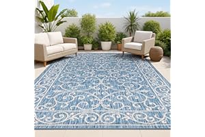 JONATHAN Y Vintage Filigree Indoor Outdoor Area Rug 8X10 Navy/Gray, Charleston Textured Weave for Backyard, Patio, Porch, Easy-Cleaning, High Traffic, Pet-Friendly, Non-Shedding (SMB106D-8)