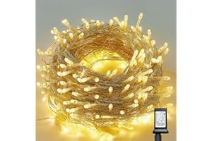 LJLNION 300 LED String Lights Outdoor Indoor, Extra Long 98.5FT Christmas Lights, 8 Lighting Modes, Plug in Waterproof Fairy Lights for Wedding Party Bedroom Decorations (Warm White)