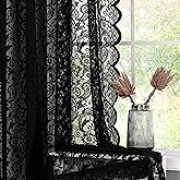 Bujasso Black Sheer Lace Curtains 84 inch Vintage Floral Sheer Window Curtain Panels for Living Room Bedroom Luxury Light Filtering Drapes Black Window Treatment Sets Grommet Top 2 Panels 54" Wx84 L