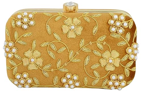 Tooba Handcrafted DGPZ Womens Box Clutch (Dark Gold)