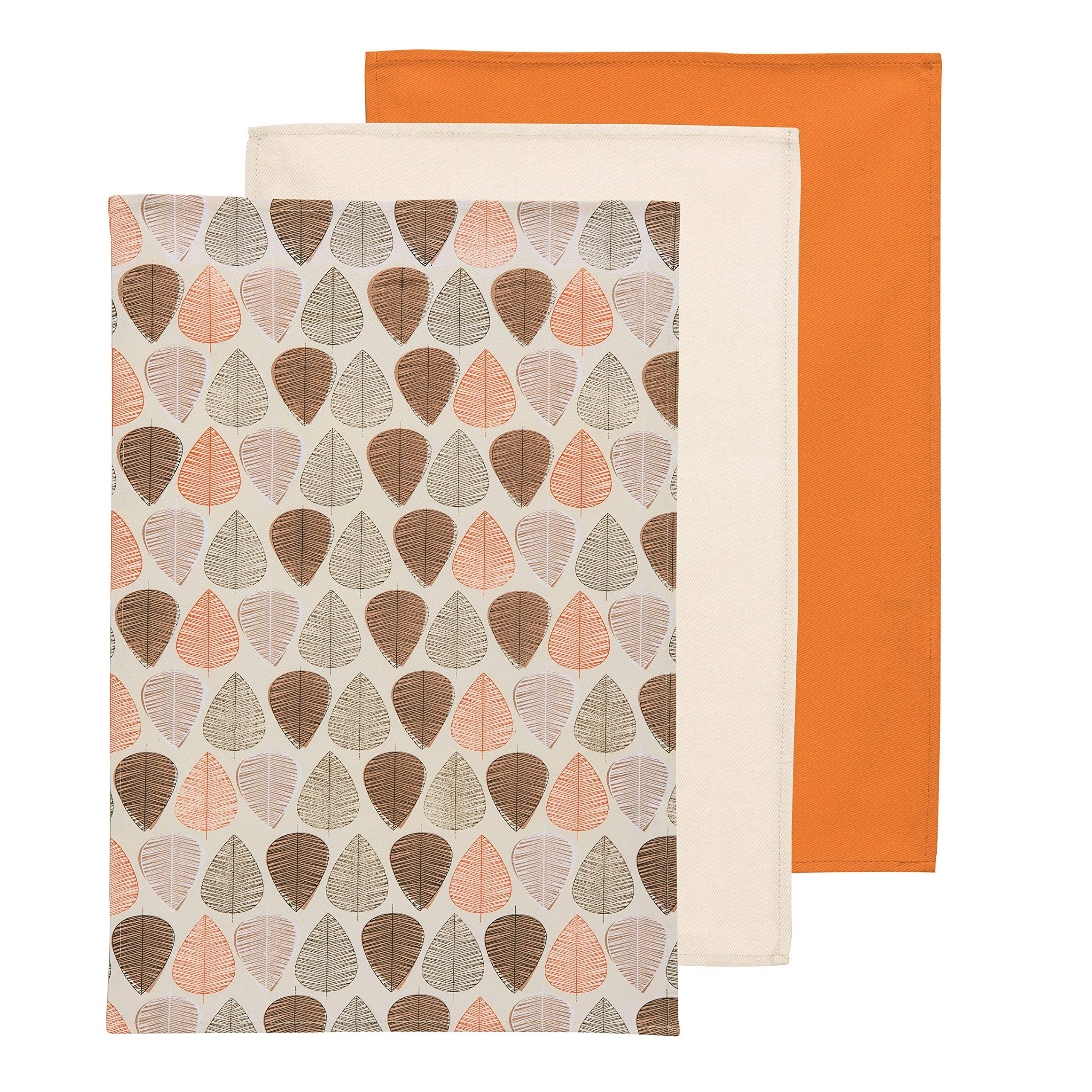 Premier Housewares Leaf Tea Towels - Set of 3, Orange