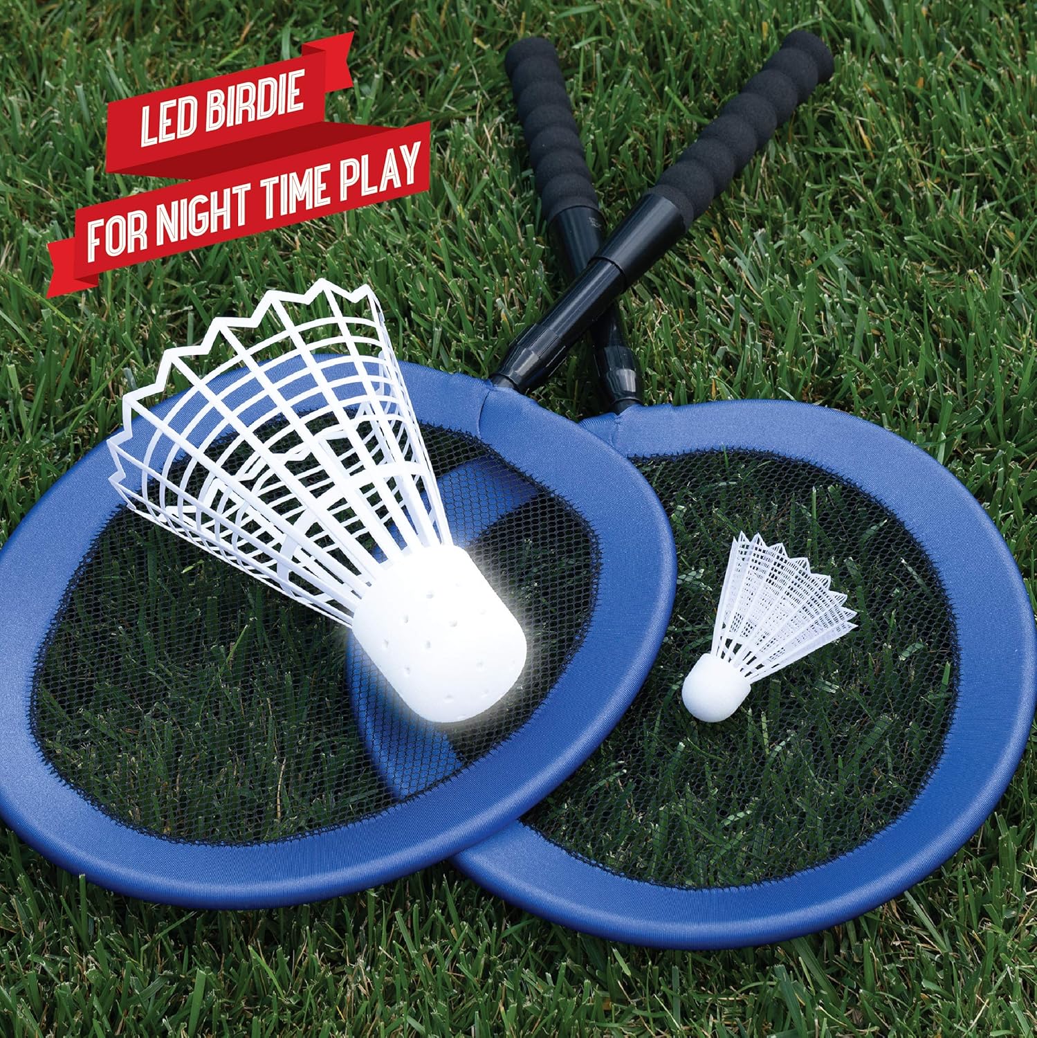 Wembley Complete Badminton Set with Two Collapsible Rackets, Jumbo LED Birdie and Standard Shuttlecock, Best Backyard and Beach Games Fun for Kids and Adults, Extra Large Bird Lights Up for Night Play : Sports & Outdoors