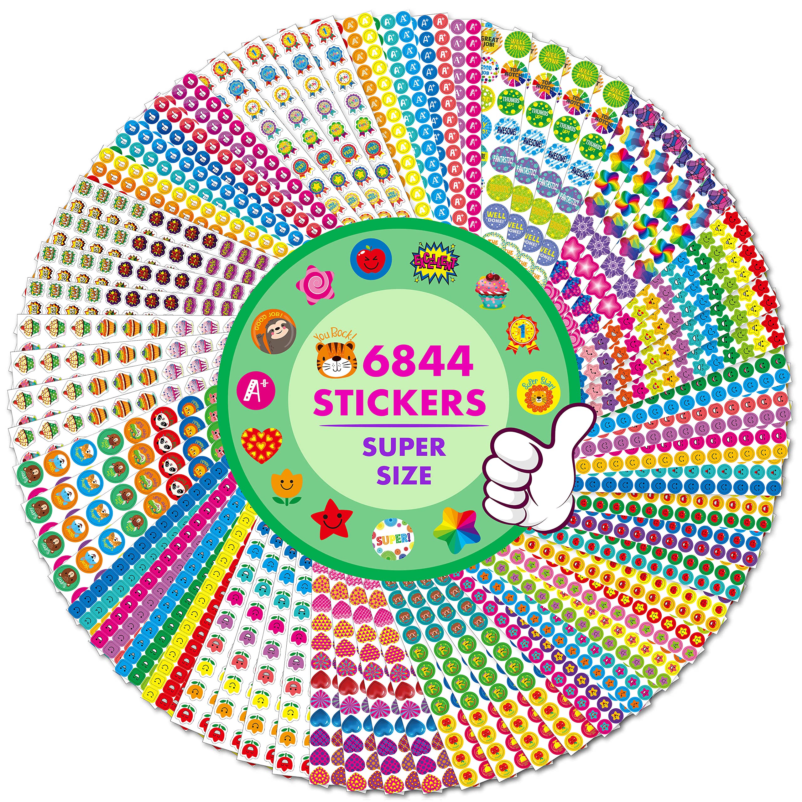 6844 PCS Incentive Stickers, 64 Sheets Round Stickers, Animals Donuts Cupcakes Stars Hearts Motivational Teacher Classroom Reward Gifts Encourage Kids to Do Chores Go to The Toilet