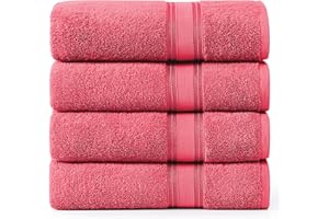 Lane Linen 100% Cotton Large Bath Towels Set of 4 (28"x54") - Zero Twist, Mercerized Cotton Bathroom Towel Sets - Quick Dry, Soft & Absorbent Large Towels Set - Dorm Essentials for Girls - Honeysuckle