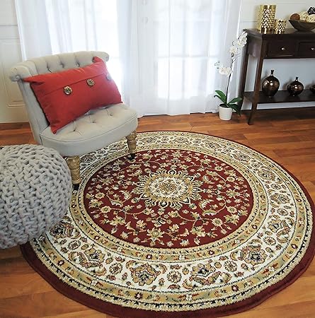 New Red Traditional Persian Area Rugs 5x5 Round Rugs 5ft Round Shape Living Room Rug Round Rugs Clearance Amazon Co Uk Kitchen Home
