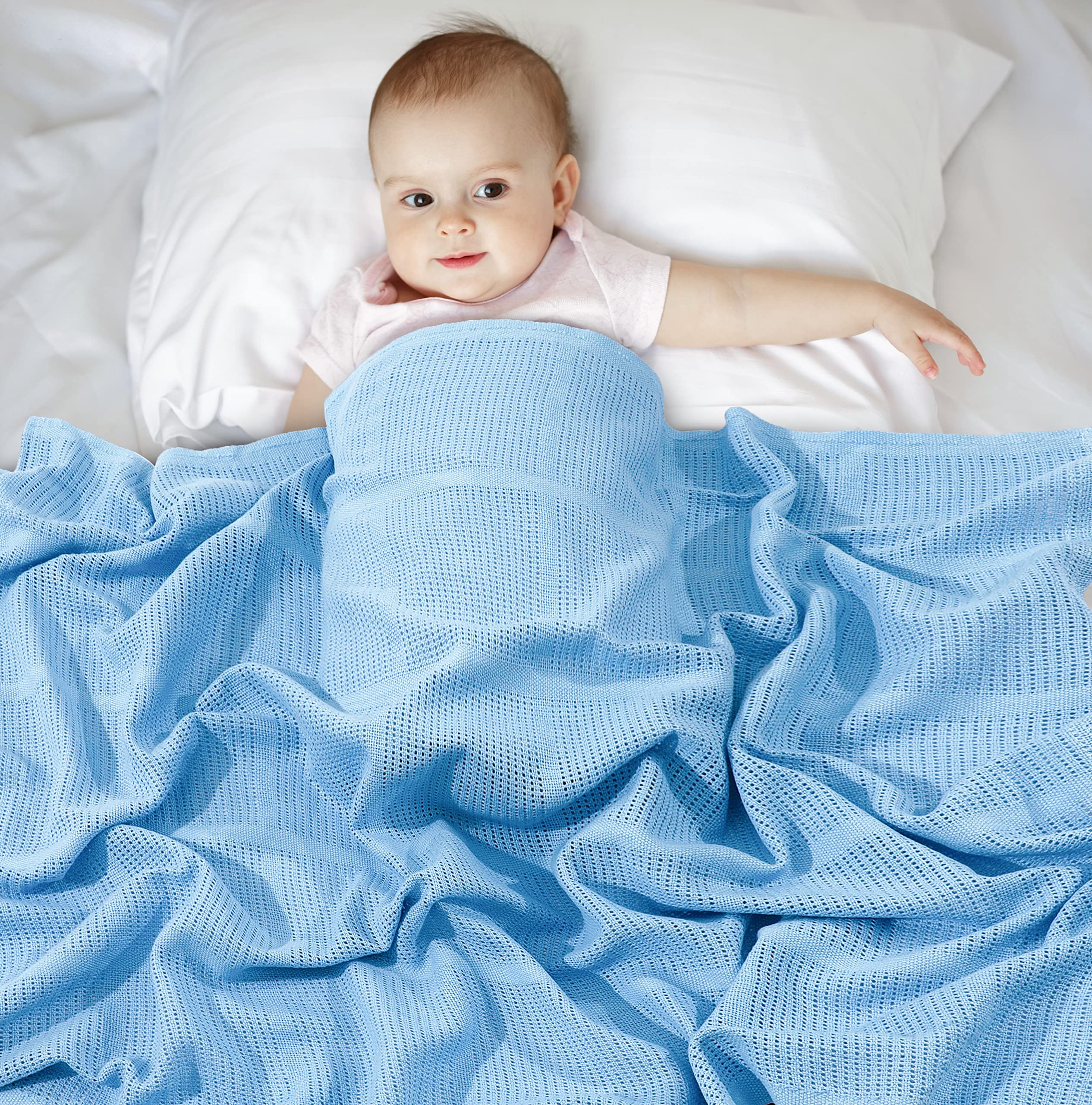 Sapphire Collection Cotton Cellular Baby Blanket Breathable Soft 100% Cotton Cellular Baby Blankets for Pram/Travel/Moses Basket, Cots, Pushchairs One Size 75 x 95 cm(Blue) — image 1