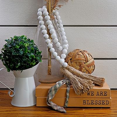Buy Rustic Wood Bead Garland For Decor Farmhouse Garland With Tassel Tiered Tray Accent Wooden Bead Garland For The Home Prayer Wood Garland Boho Beads Wooden Beads Garland Farmhouse Decor White Online