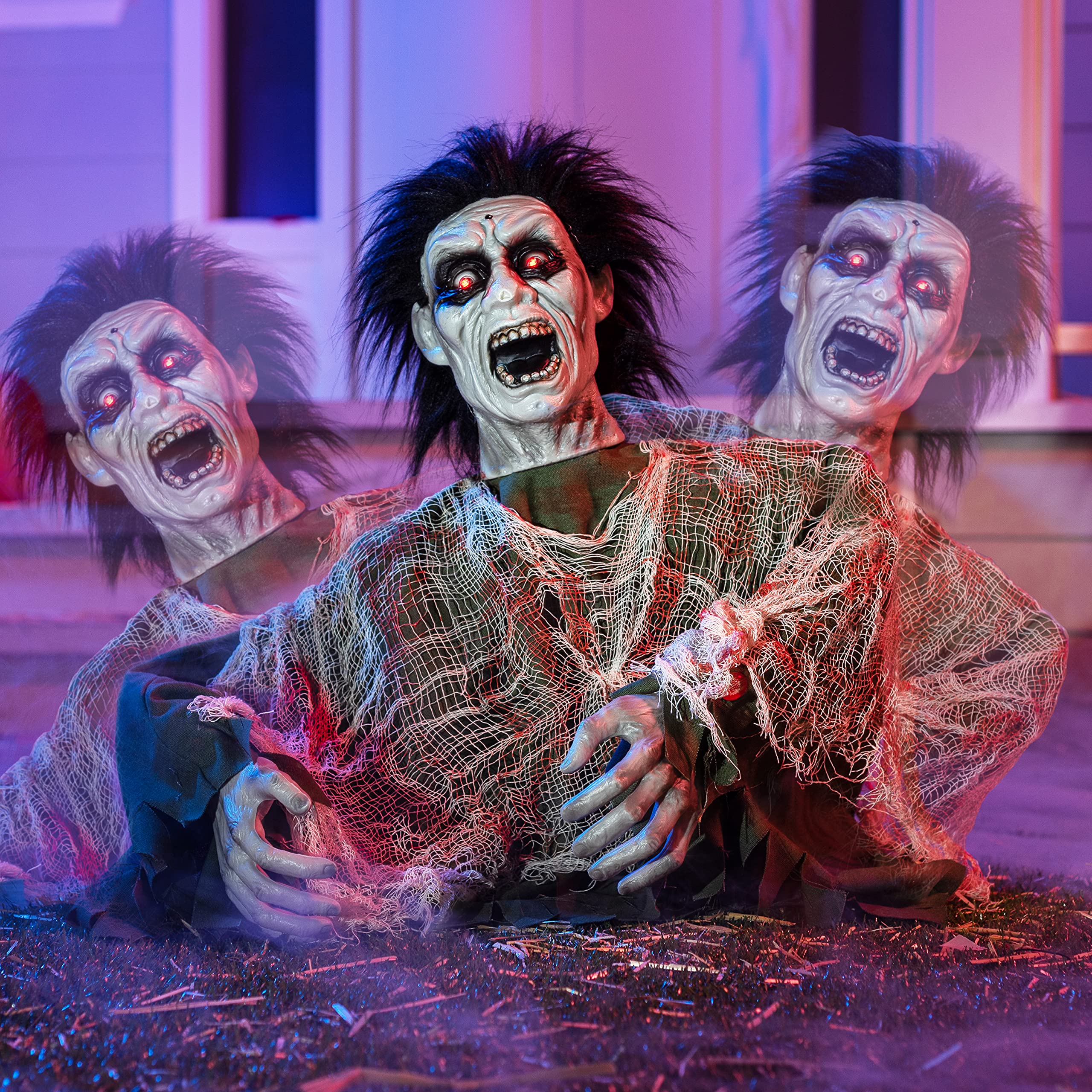 Photo 1 of JOYIN Halloween Outdoor Decoration Zombie Groundbreaker, Animatronics Zombie Props Halloween Outside Decor, Animated Groundbreaker with Sound & Glowing Eyes for Graveyard Lawn Yard Haunted House Decor