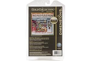 Dimensions Gold Collection Small Counted Cross Stitch Kit, 'Coffee Shoppe', 18 Count White Aida Cloth, 6'' x 6'', Black