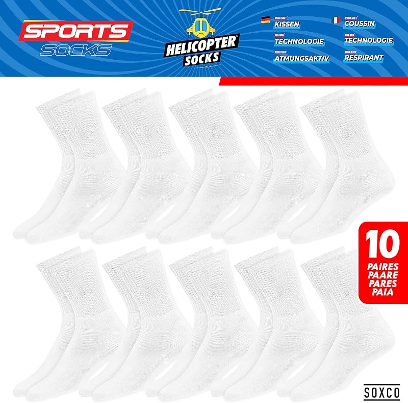 10 Pares Calcetines Hombre Altos Calcetines Deporte Running, paquete de 10 (EU 39-42, Blanco Sólido)