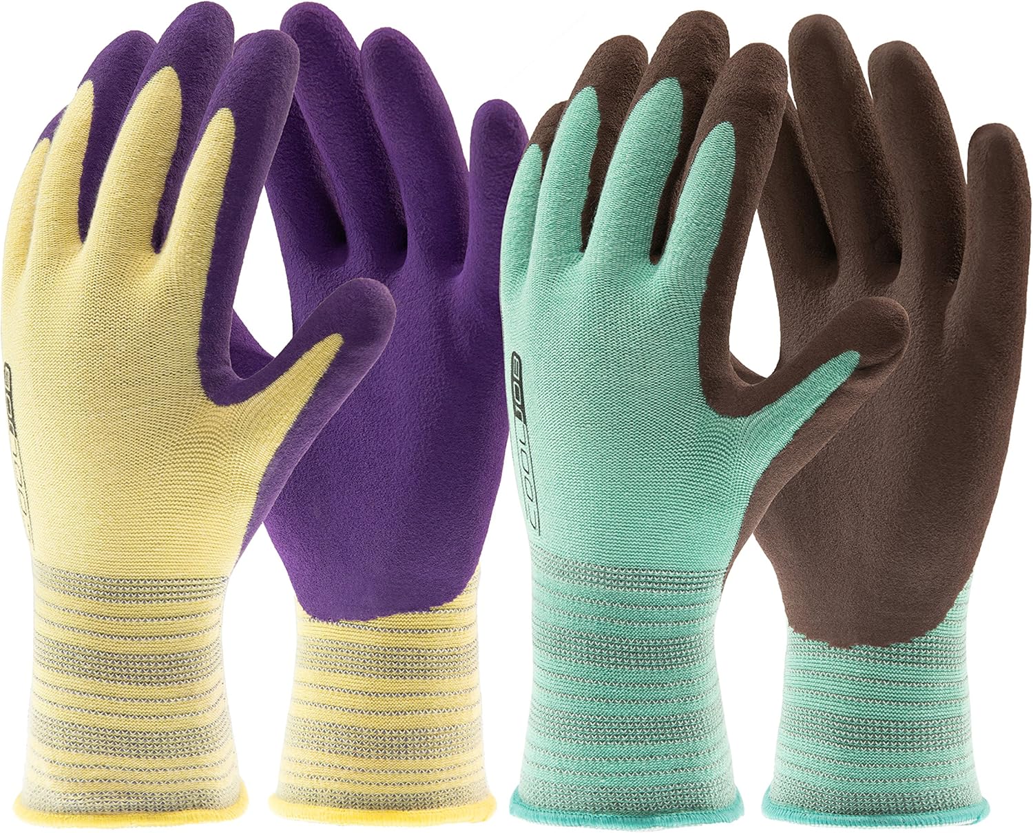 COOLJOB Gardening Gloves for Woman and Men, 2 Pairs Grippy Rubber Coated Working Gloves for Garden, Yard, Weeding, Landscaping, Palm Width 3.25 Inches, Yellow & Green, Extra Small (2 Pairs XS)