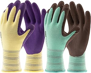 COOLJOB Gardening Gloves for Woman and Men, 2 Pairs Grippy Rubber Coated Working Gloves for Garden, Yard, Weeding, Landscaping, Palm Width 3.25 Inches, Yellow & Green, Extra Small (2 Pairs XS)