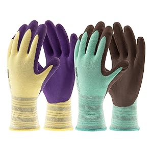 COOLJOB Gardening Gloves for Women and Men, Latex Coated Work Gloves for General Purpose, Assorted Colors, 2 Pairs, Small Size