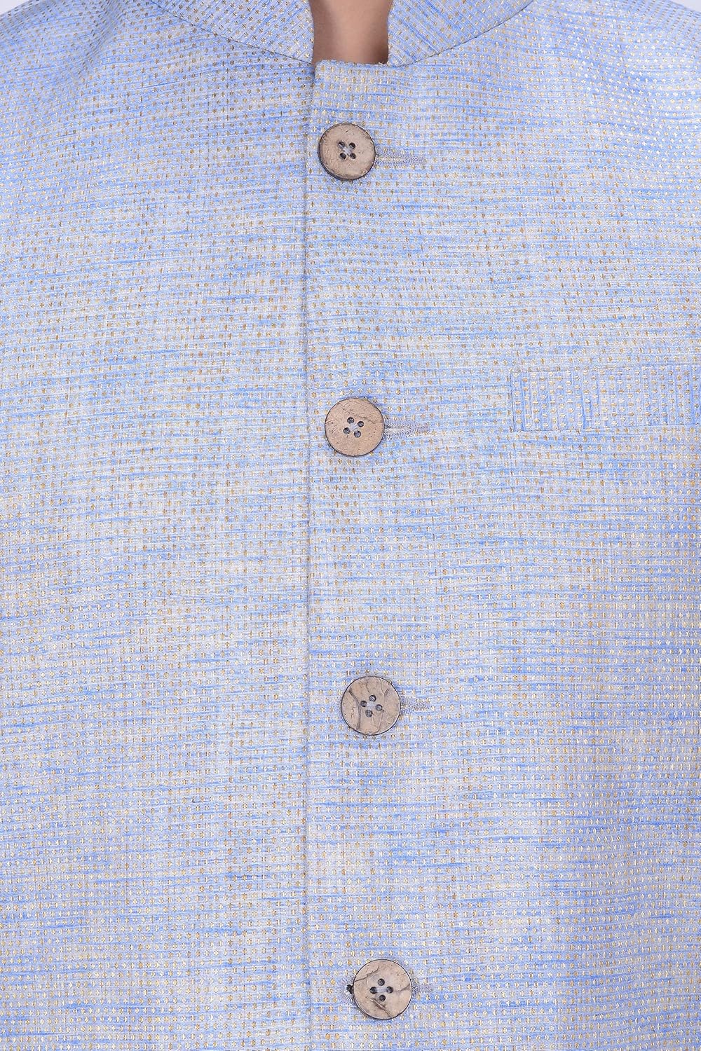 kisah men's woven cotton silk blue nehru jacket