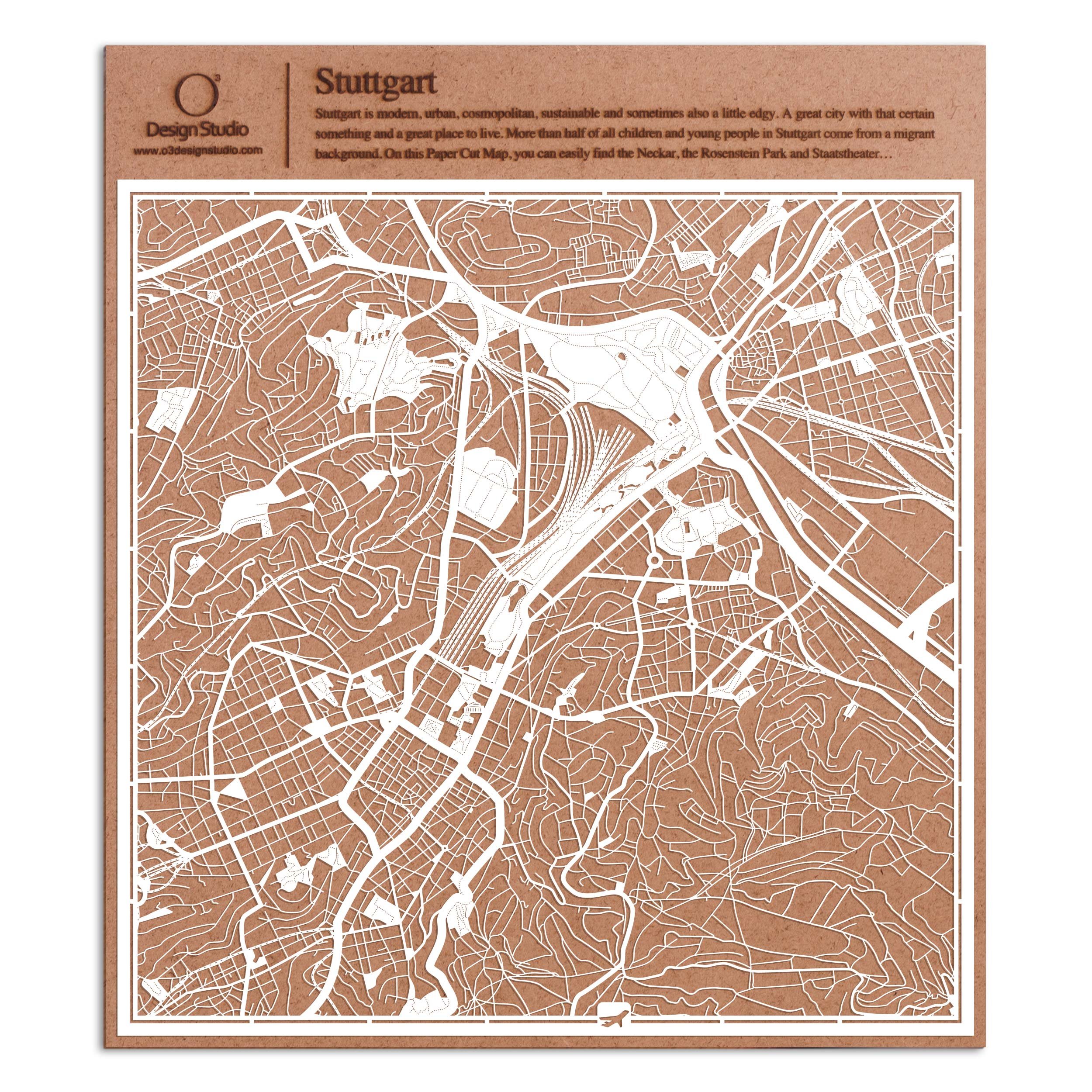 Stuttgart Paper Cut Map White 30x30 cm Paper Art