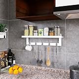 SMIBUY Coat Hooks with Shelf Wall Mounted 74 cm Bamboo 5 Double Hooks White view 4