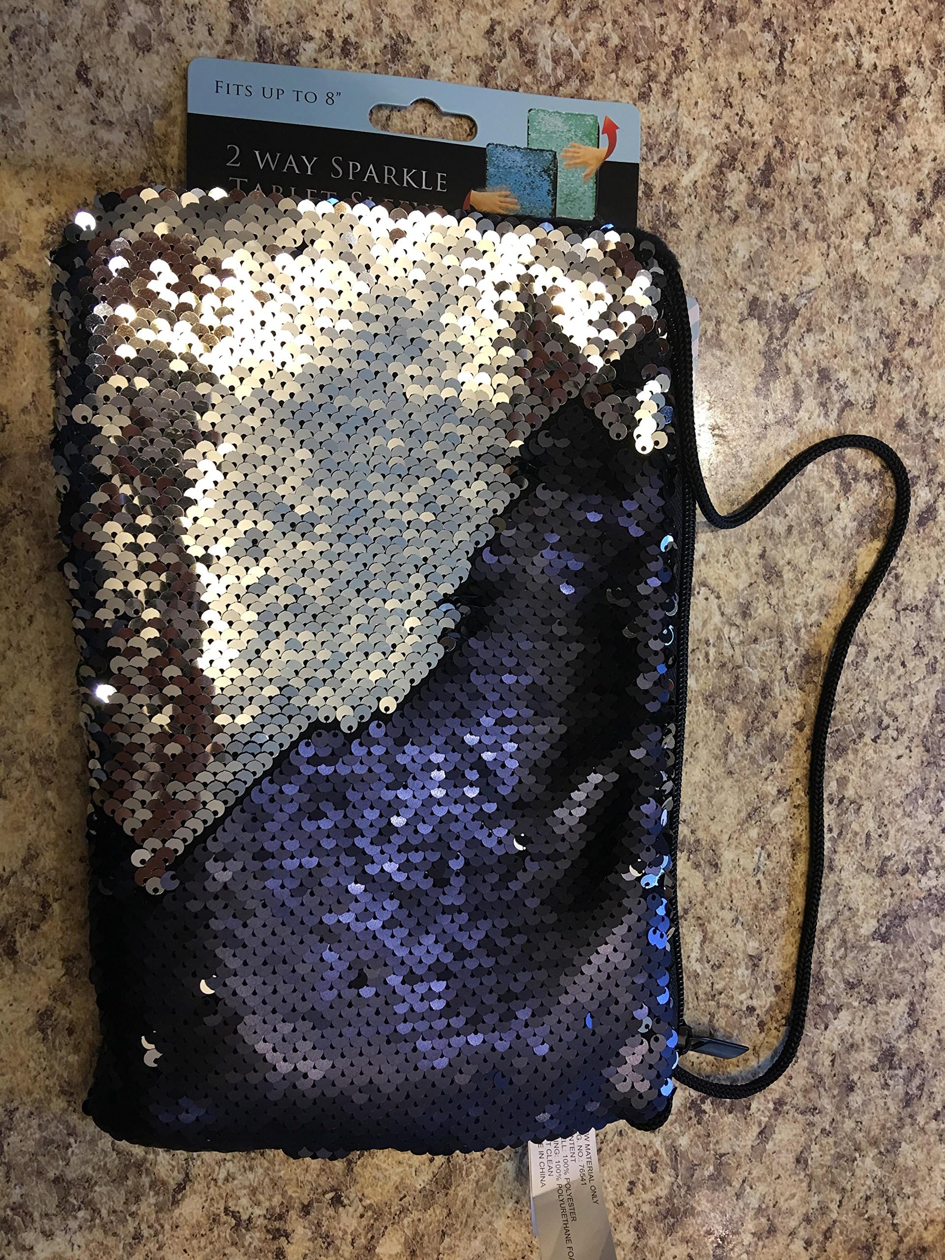 2 Way Sparkle Tablet Sleeve Fits Up to 8" Blue Silver Brush Up or Down