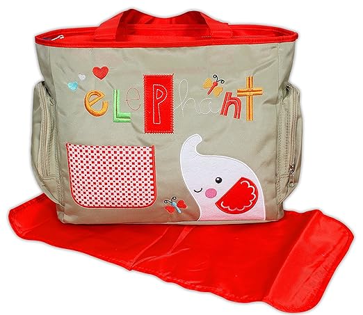 Baby Station Elephant Printed Motherbag/Diaper Bag (Red)