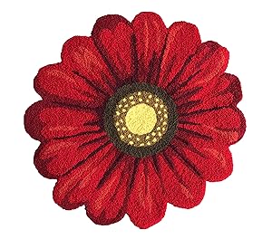 Red Handmade Weaving Sunflower Rug - Girls Bedroom Mat Non-Slip Soft Bathroom Mat Home Decor Floor Rugs 2'x2'