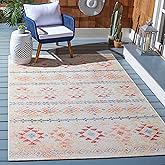 SAFAVIEH Washable Rug Outdoor Summer Collection - 5'3" x 7'6", Ivory & Red, Non-Shedding & Easy to Clean, Ideal for Patio, Ba